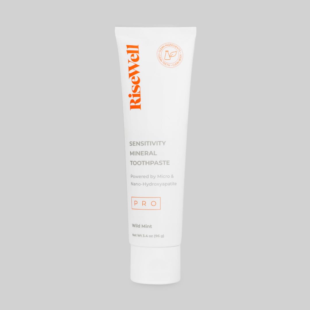 RiseWell PRO packaging and label emphasizing fluoride-free, vegan, dentist-developed credentials