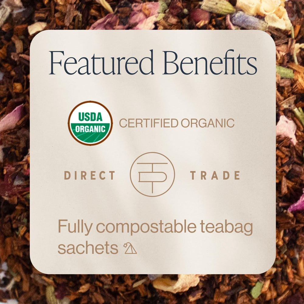 Rishi Bergamot Rose Herbal Tea sachet ready to brew for a calming cup