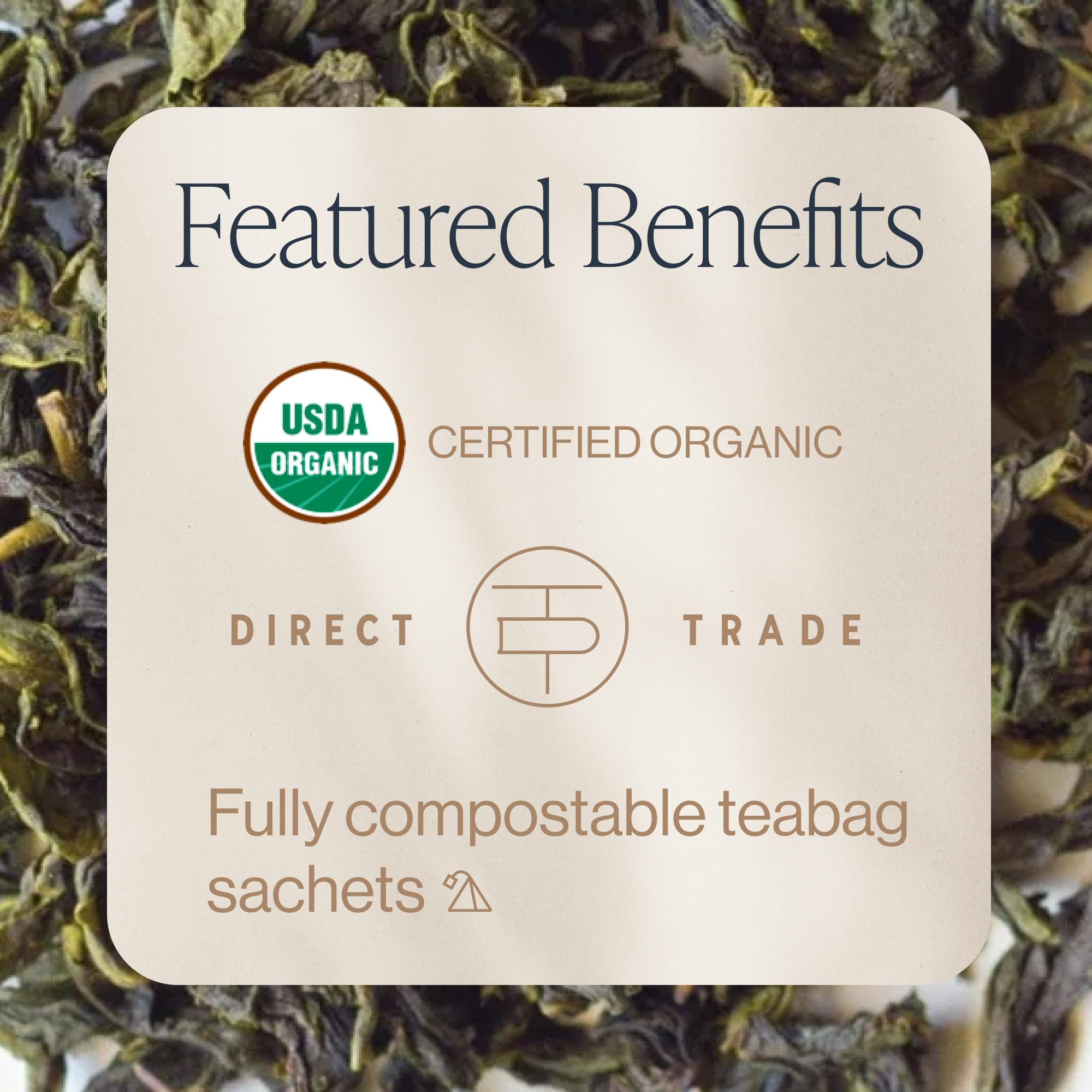 Rishi Earl Green sencha leaves closeup for a smooth, citrusy brew.