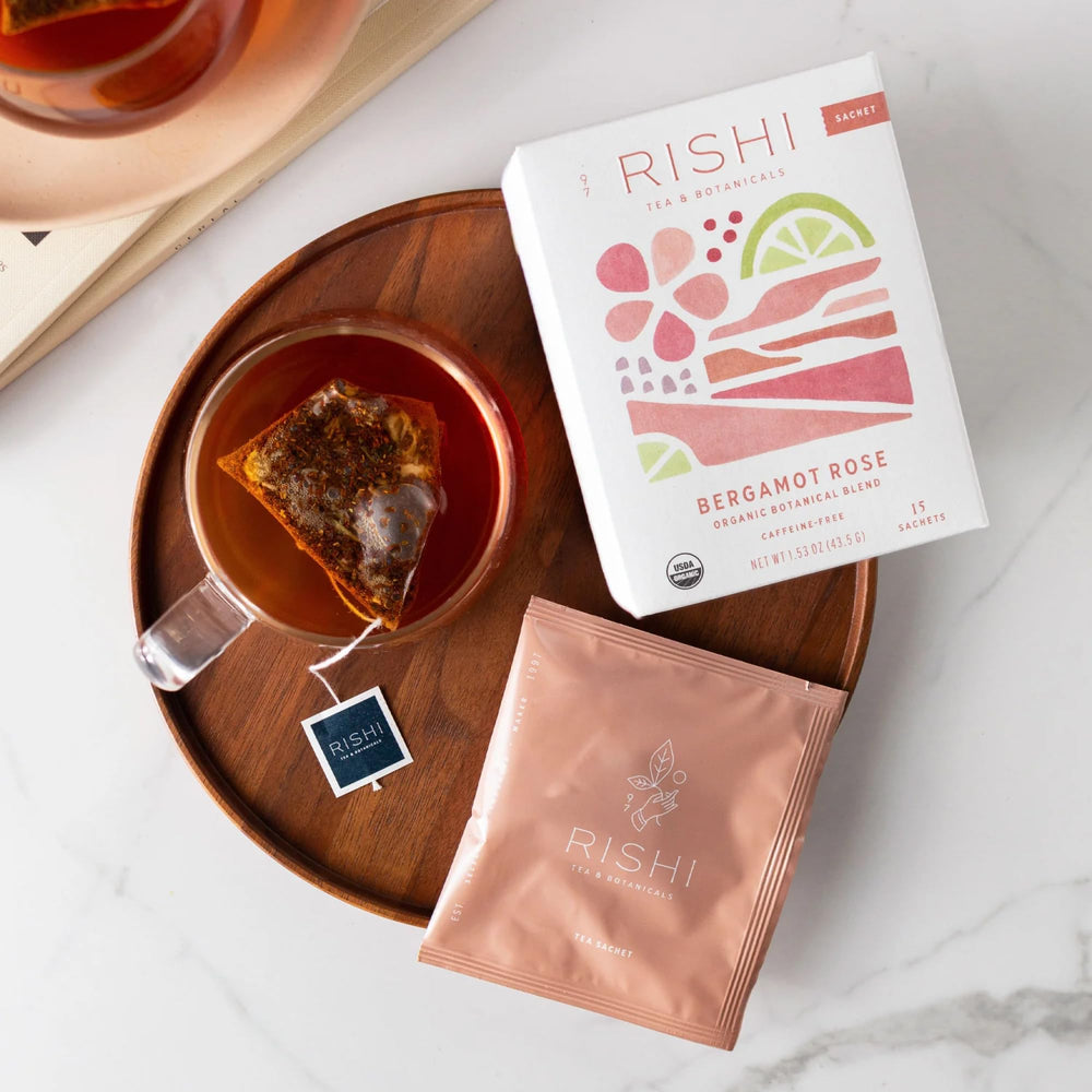Sustainable packaging by Rishi Tea supporting eco-friendly choices