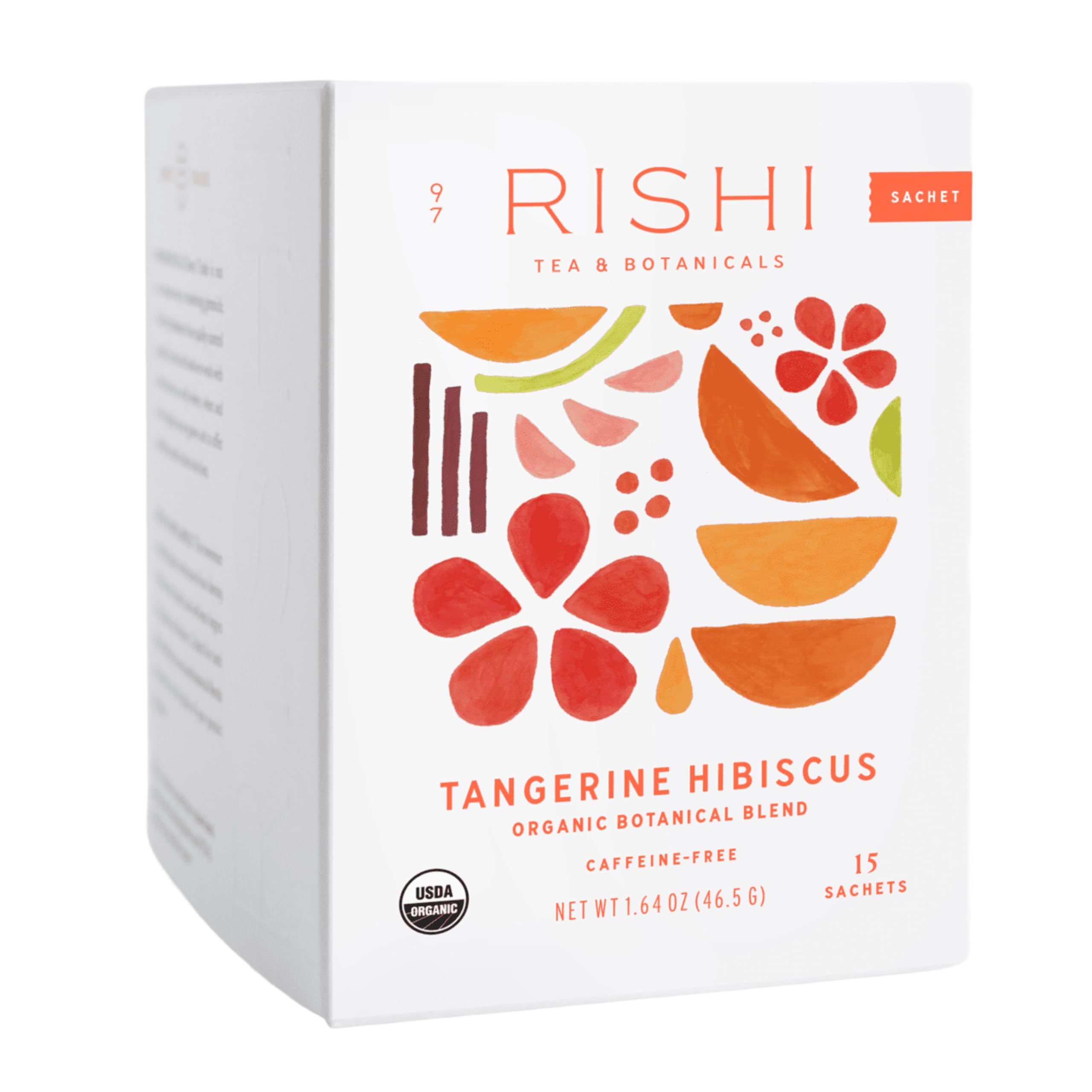 Rishi Tangerine Hibiscus tea sachet for a bright, caffeine-free moment.