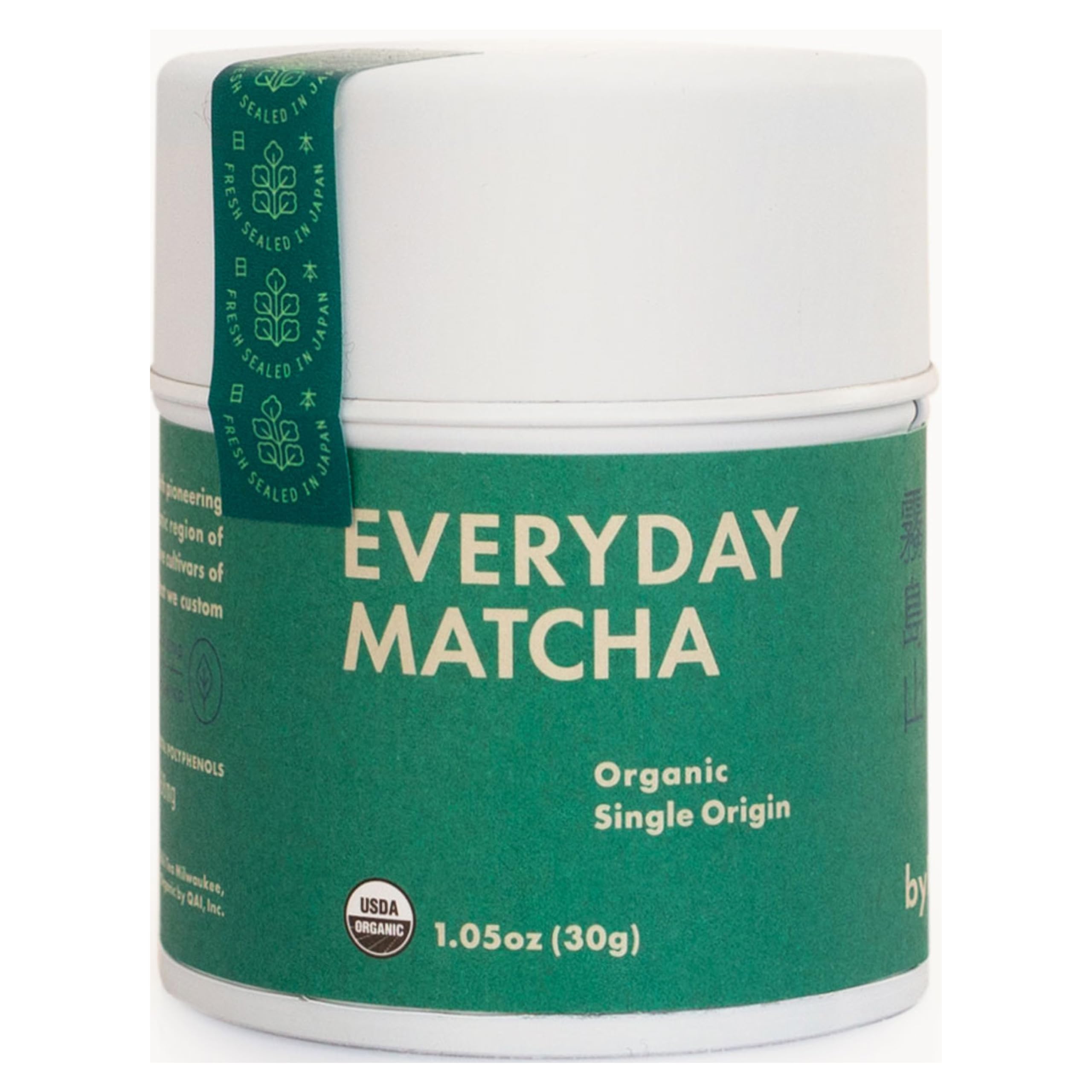 Rishi Tea Everyday Matcha tin front view for cafe-quality drinks