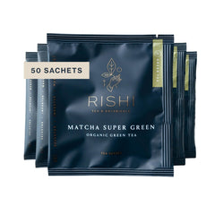 Rishi Tea Matcha Super Green sachet bag ready for a quick, energizing brew.
