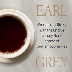 Steaming cup of Rishi Tea Earl Grey showing vibrant color and aroma.