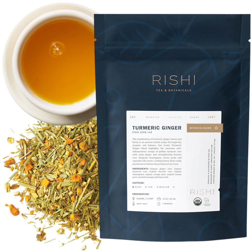 Rishi Tea Turmeric Ginger loose leaf for a fragrant warming brew