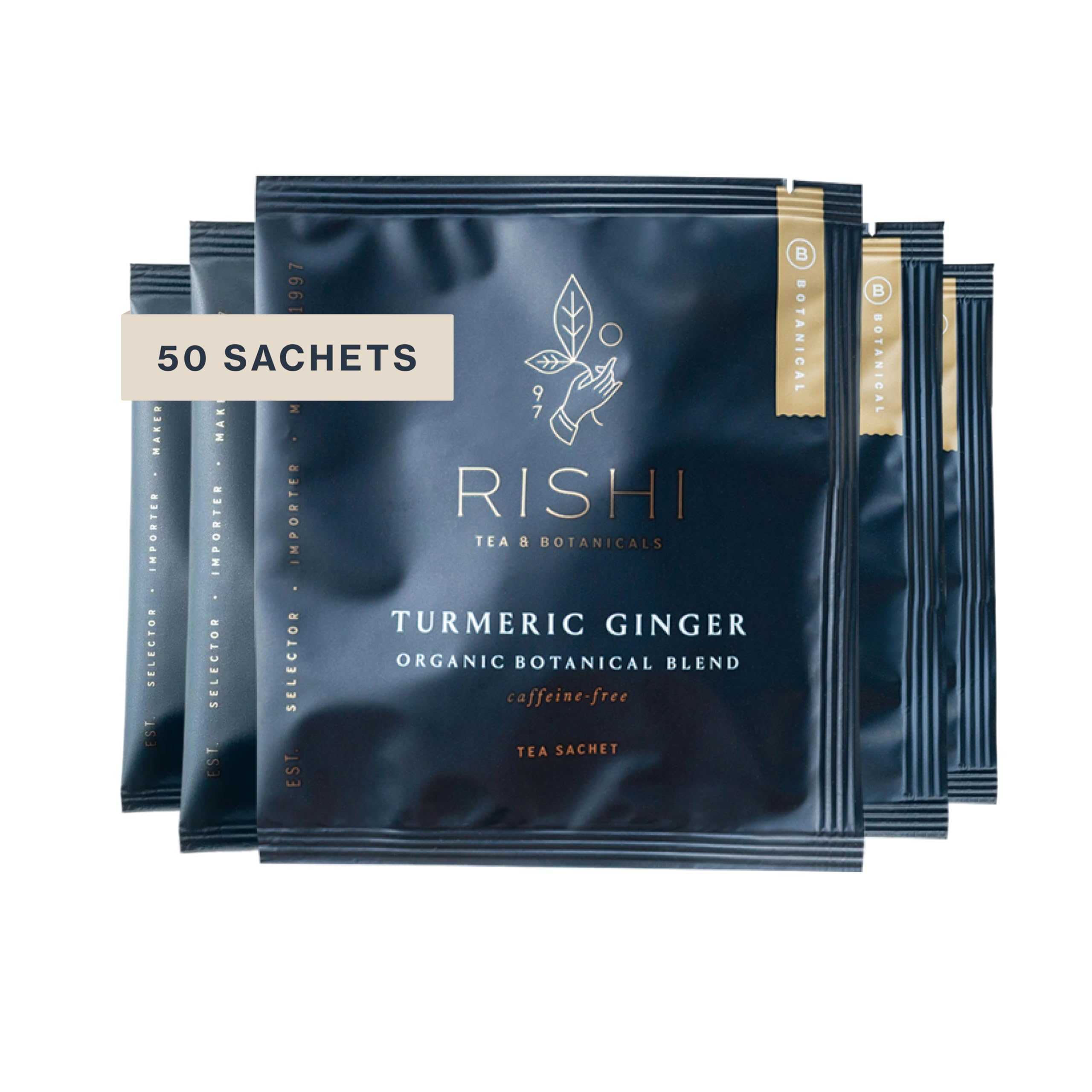 Rishi Tea Turmeric Ginger sachet bags showcase an organic blend for daily use