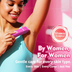 Risina Bikini Trimmer in shower for convenient wet trimming and easy cleanup.