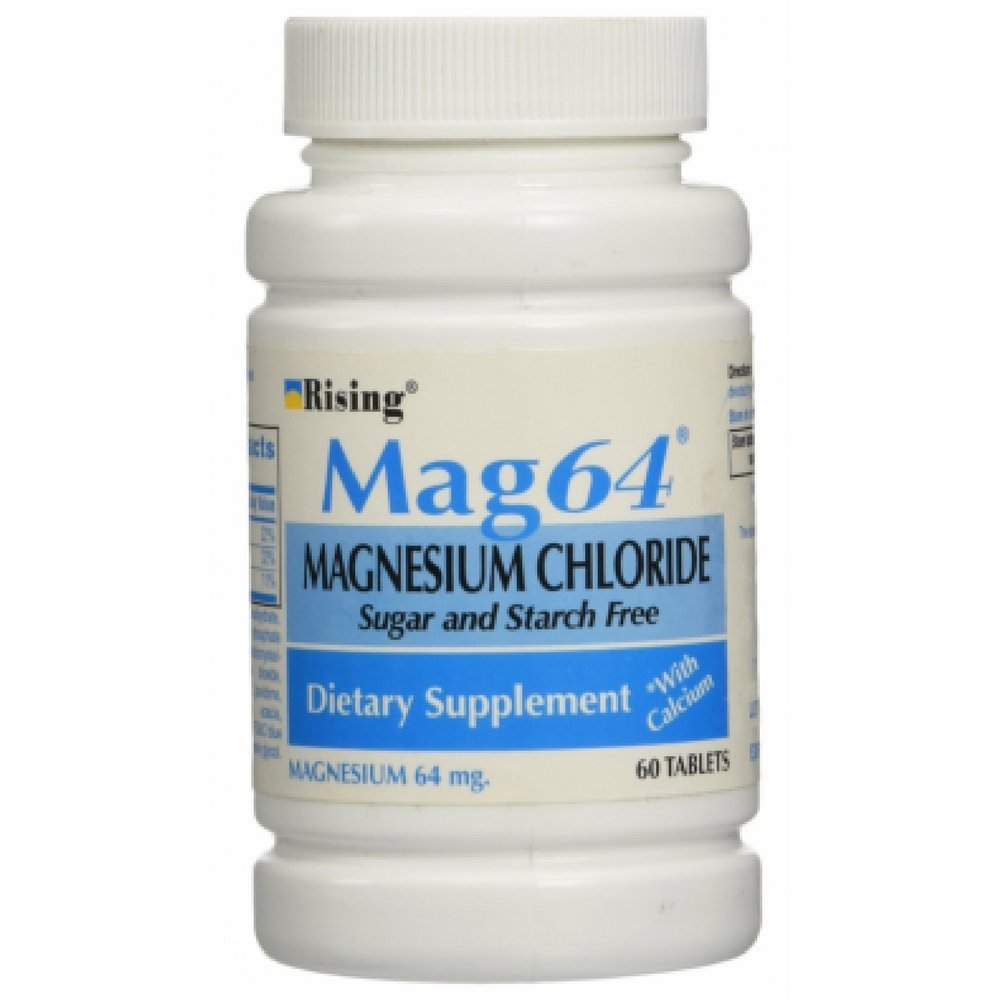Rising Mag64 magnesium chloride tablets front view supports daily mineral intake