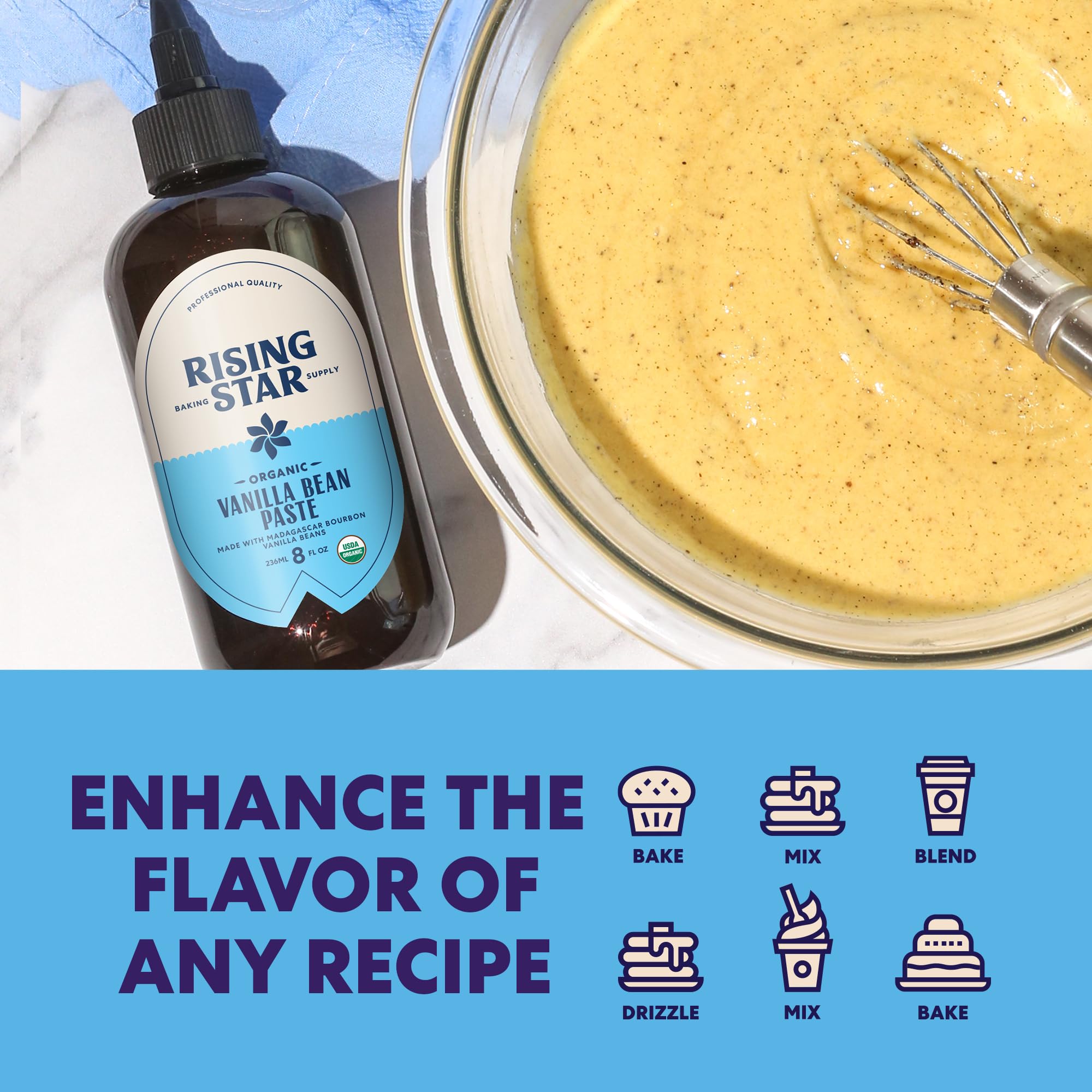 Rising Star Vanilla Paste on a measuring spoon for precise portions
