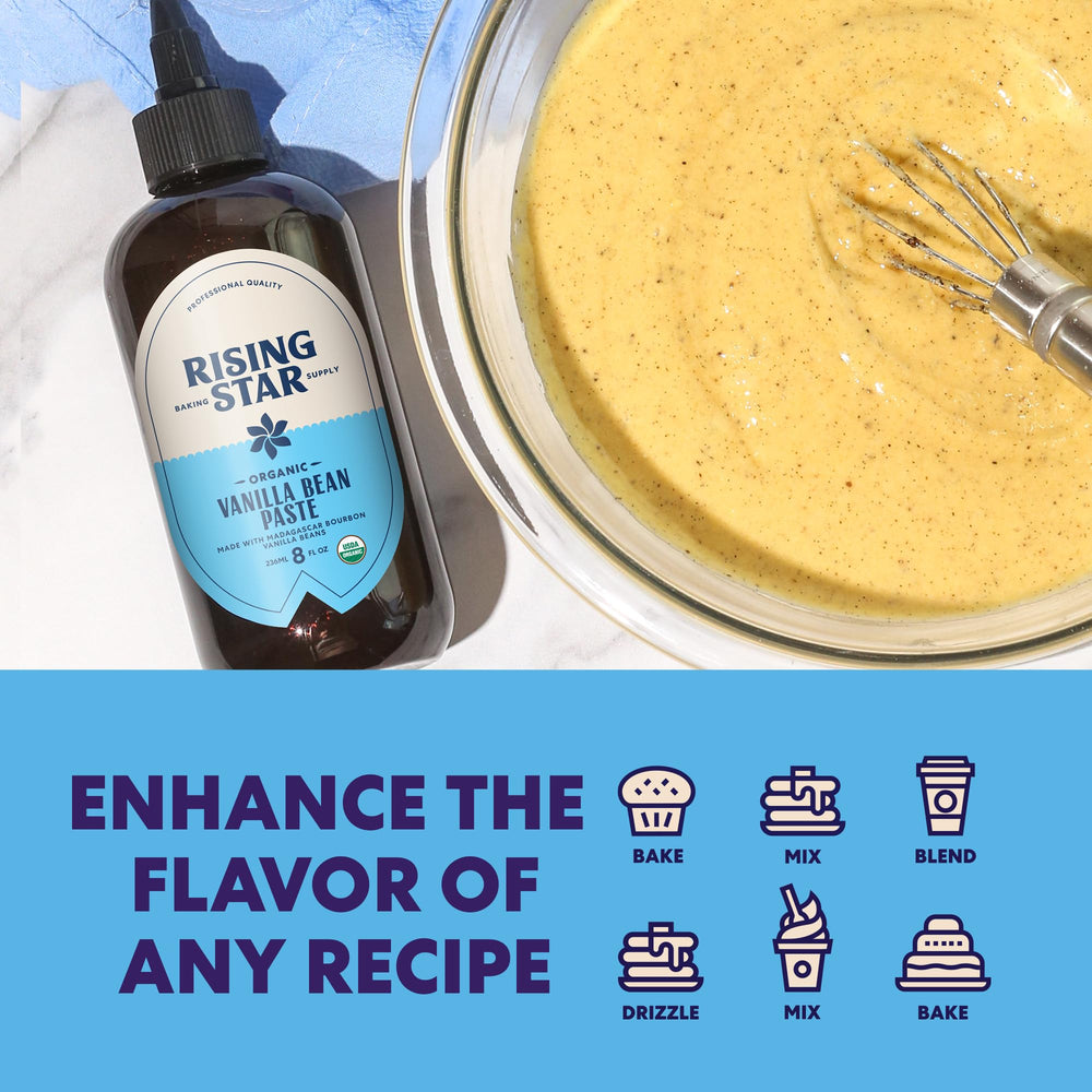 Rising Star Vanilla Paste on a measuring spoon for precise portions