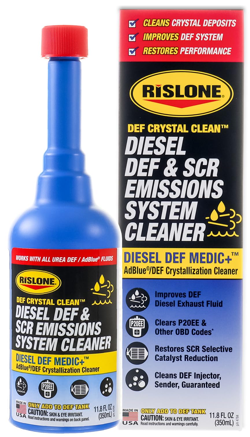 Rislone DEF Crystal Clean bottle ready for DEF tank dosing