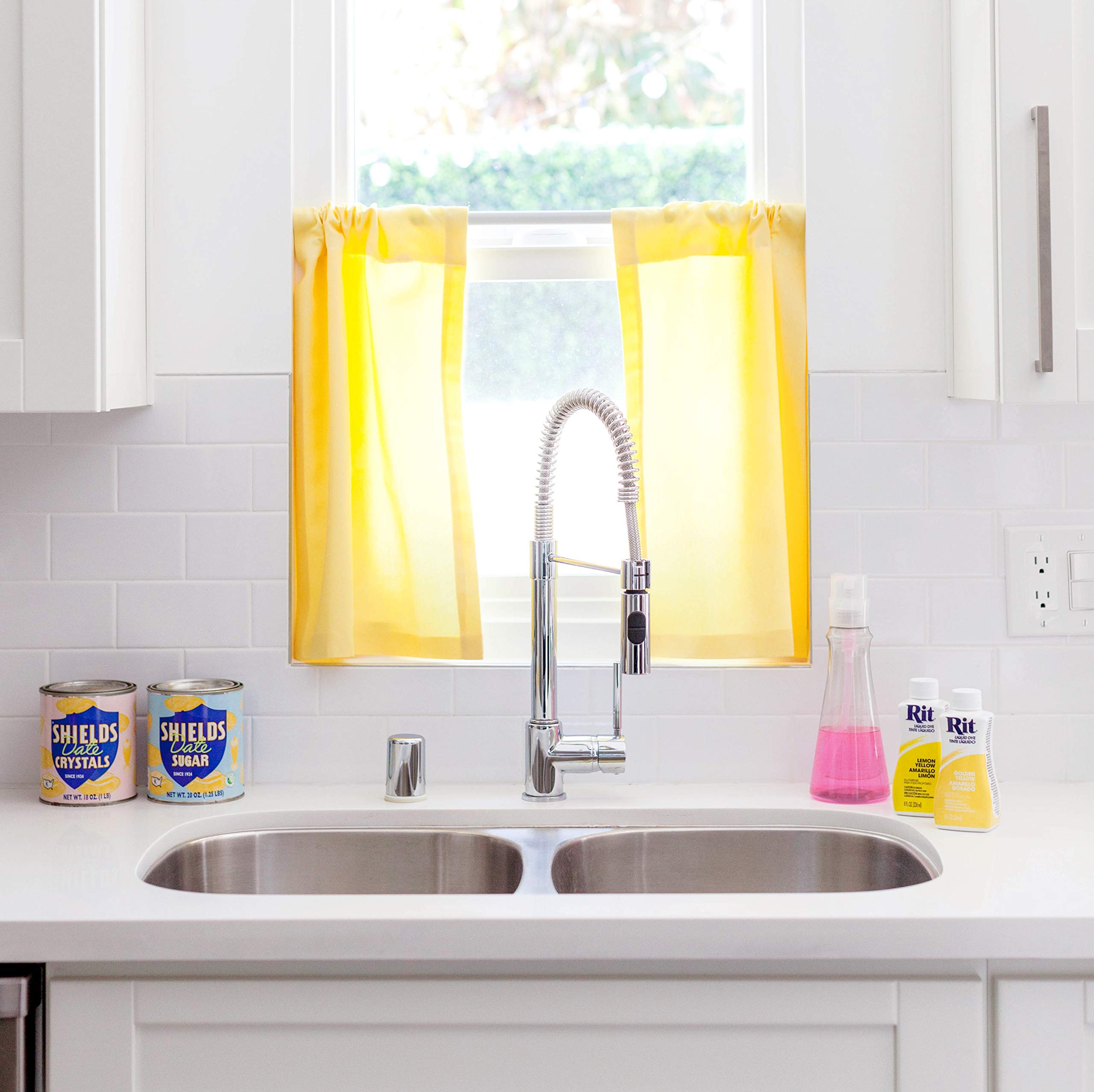 Rit All-Purpose Liquid Dye Lemon Yellow on cotton fabric for bright color.