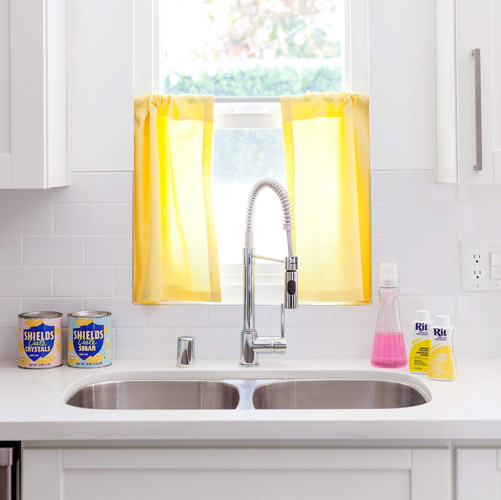 Rit All-Purpose Liquid Dye Lemon Yellow on cotton fabric for bright color.