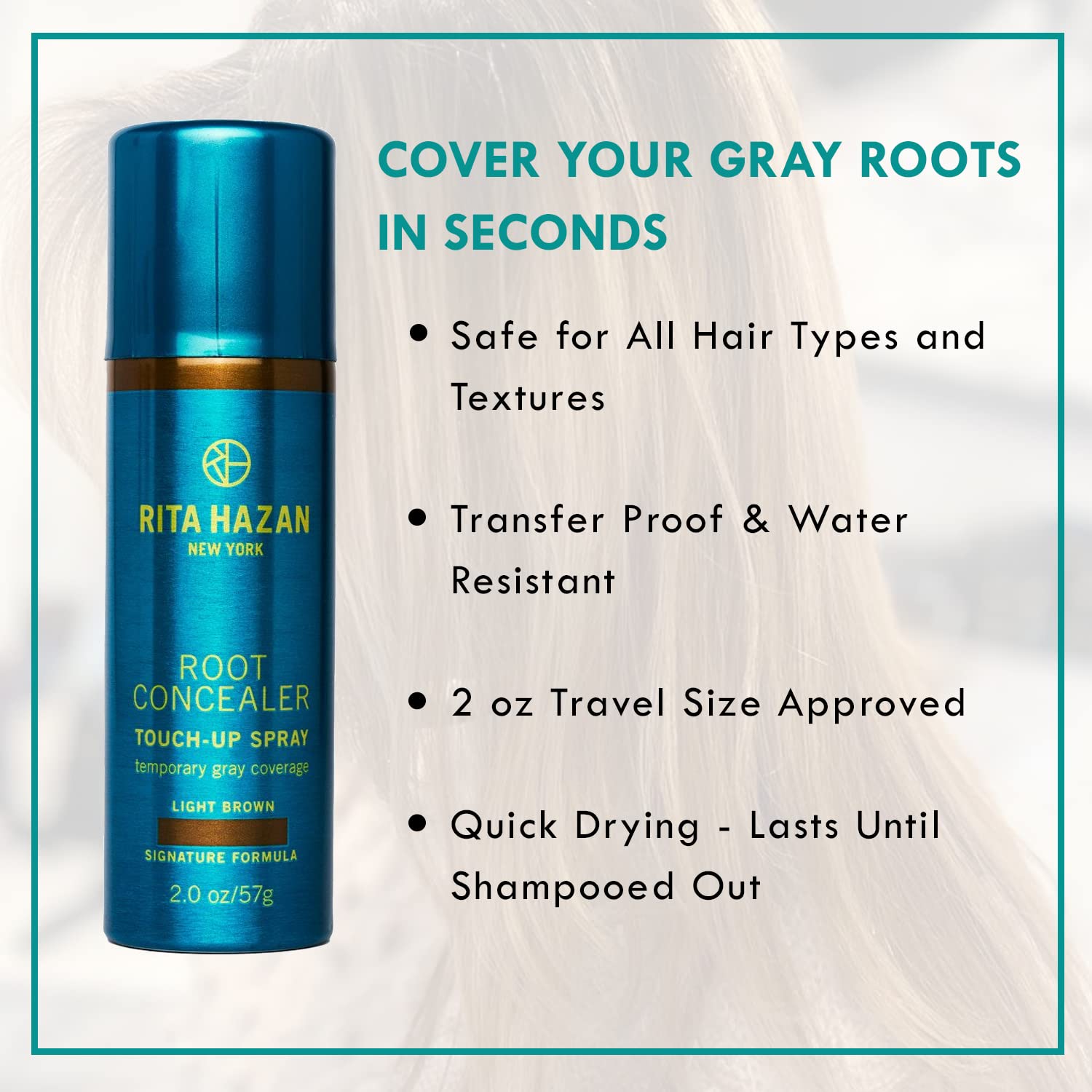 Rita Hazan Root Concealer Spray waterproof formula lasts through humidity