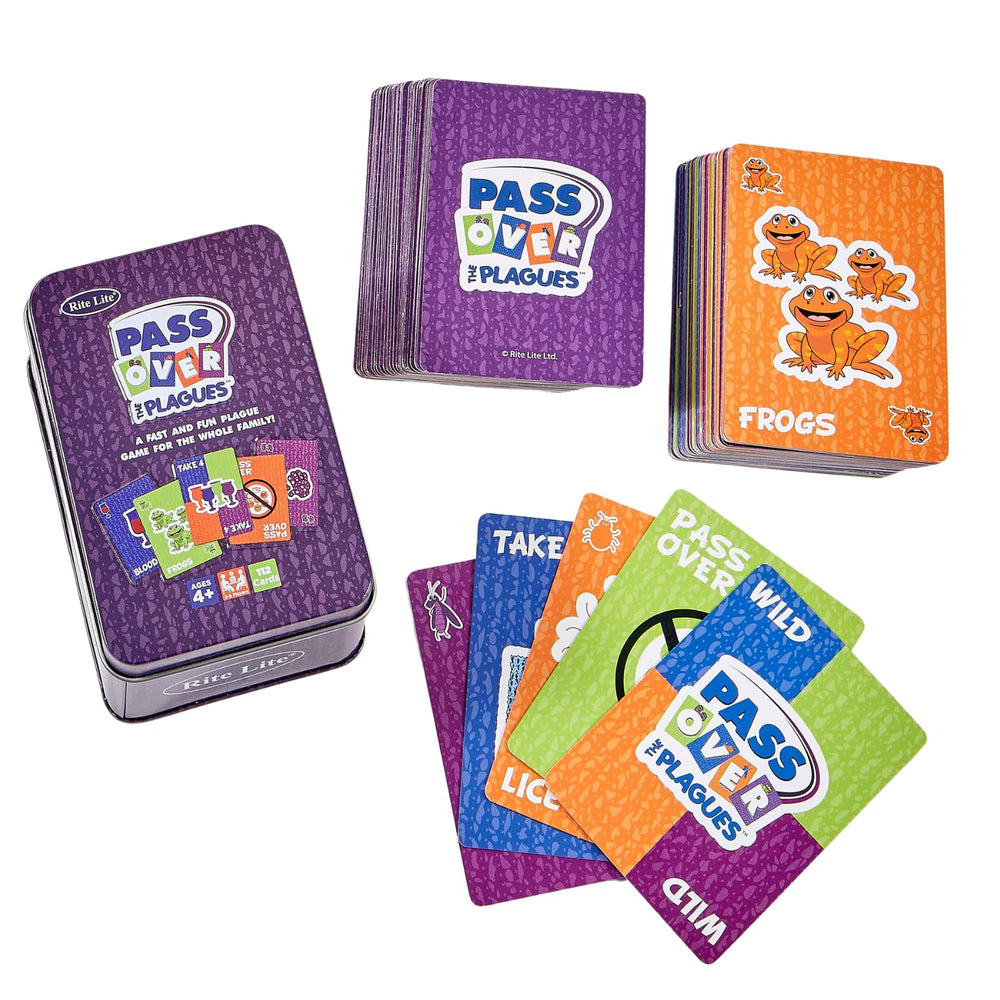 Rite Lite Pass Over The Plagues cards spread on table for quick family rounds.