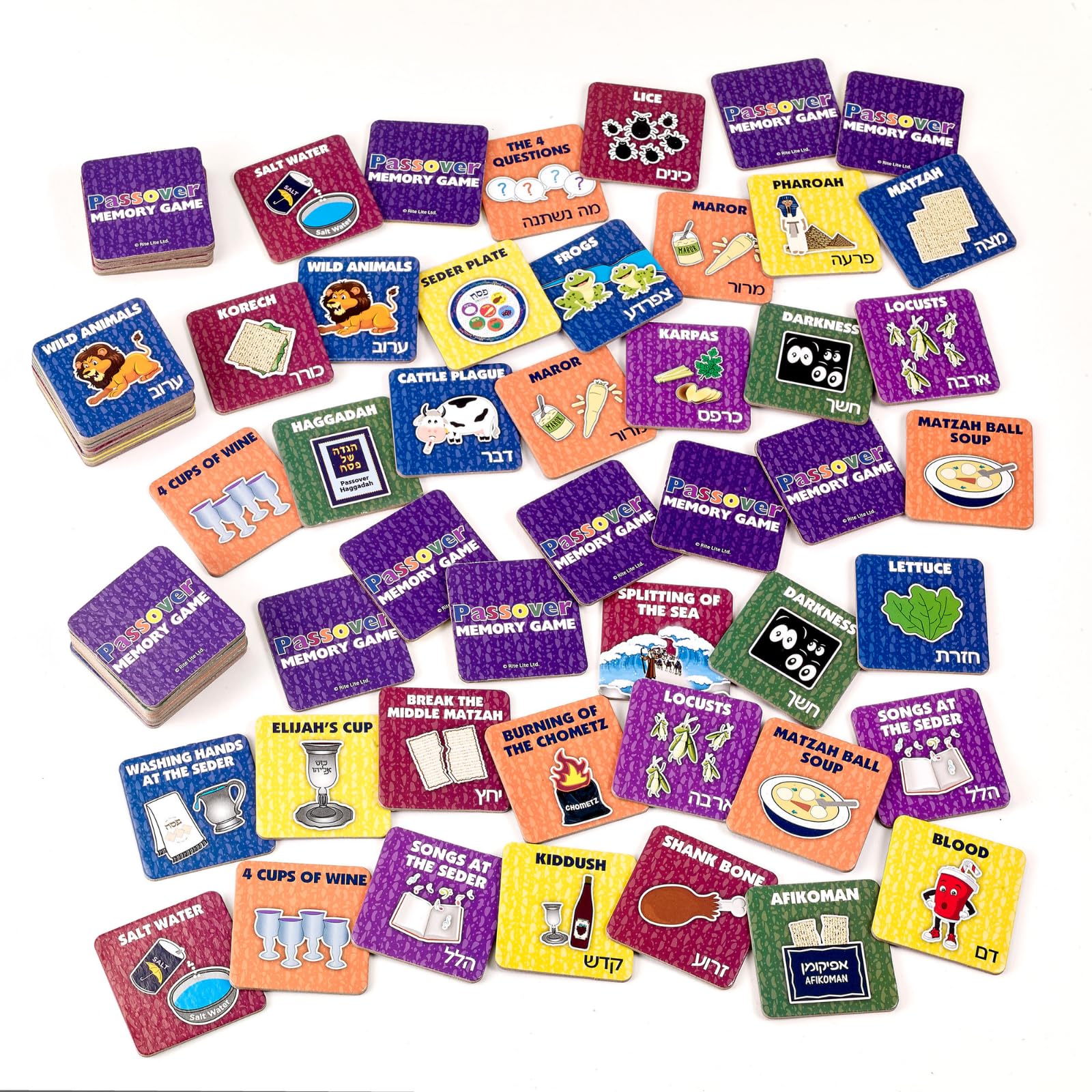 Rite Lite Passover icons on cards for festive learning.