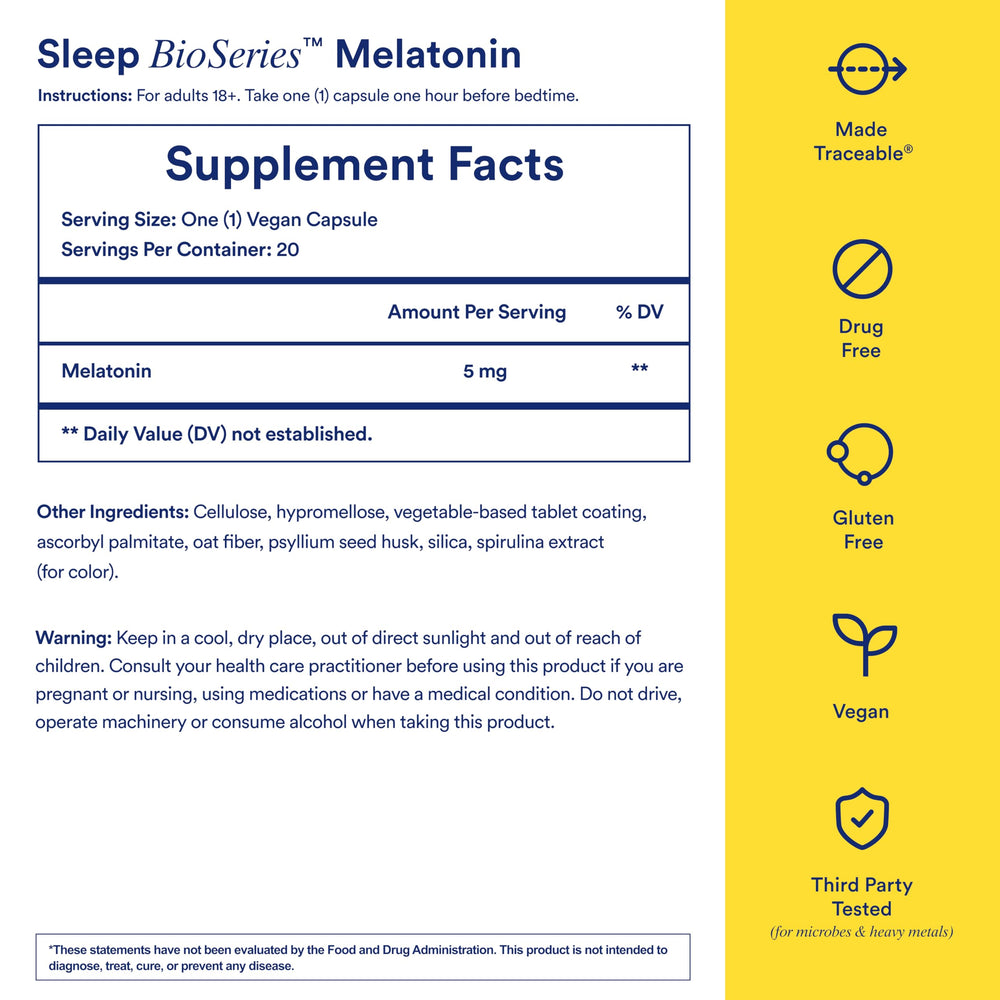 BioSeries time-released capsules highlight a controlled melatonin release for restful evenings.