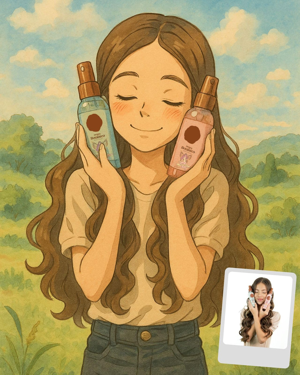 Frizz-control ritual botanico perfume spray on styled hair