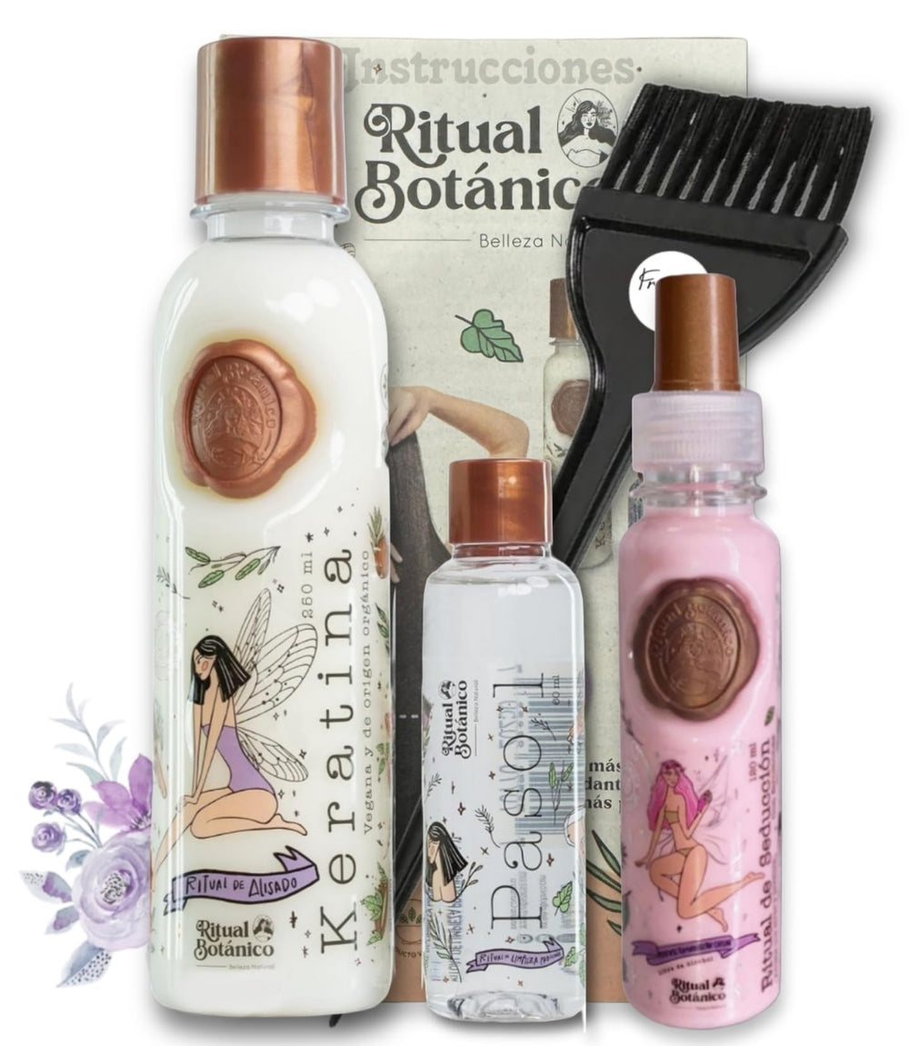 Ritual Botanico Keratin bottle pour highlights natural smoothing and shine.