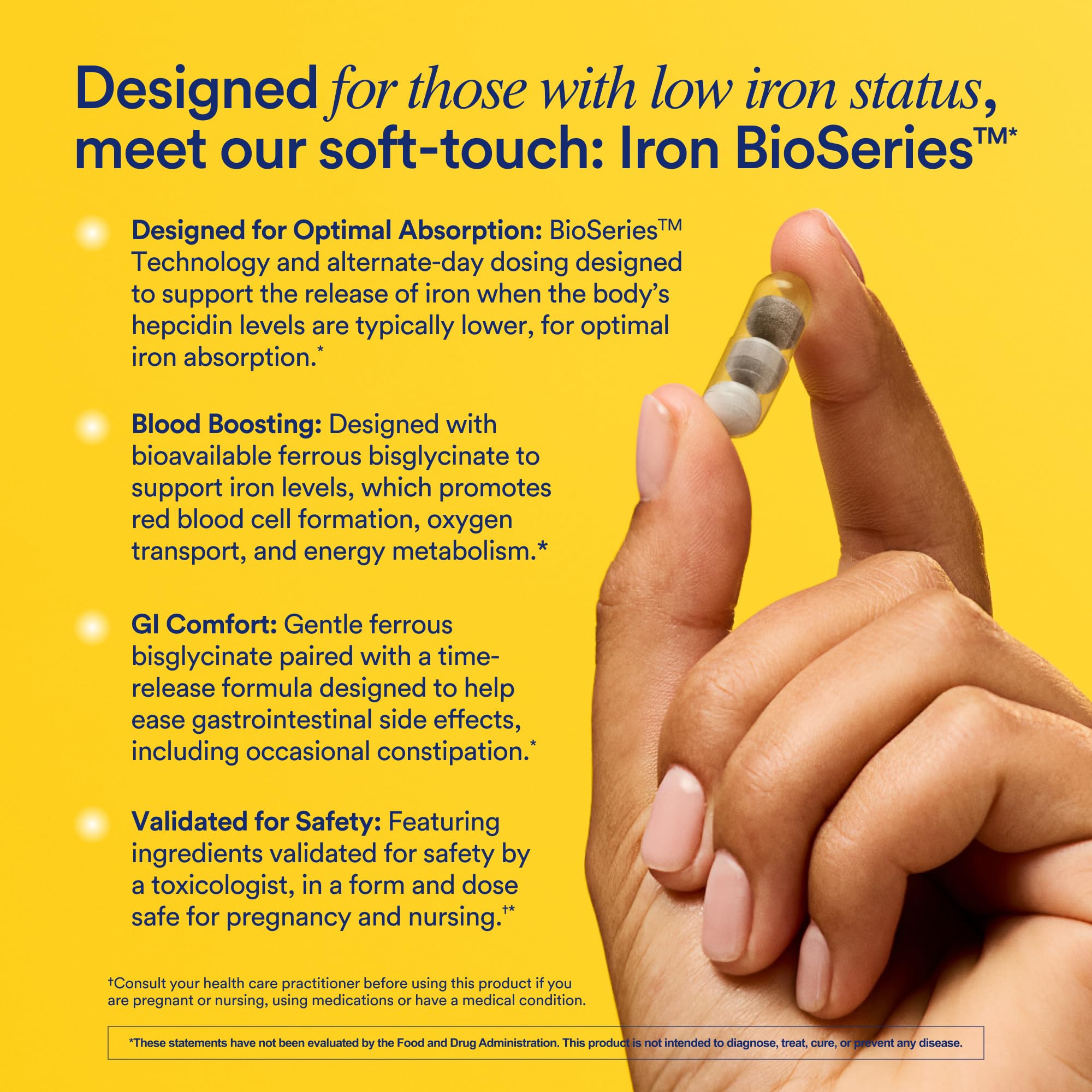 Ritual Iron Bisglycinate time-release formula visible on label for smoother digestion
