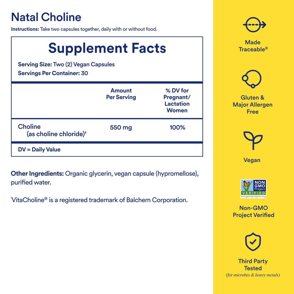 Ritual Natal Choline label closeup showing 550 mg per capsule