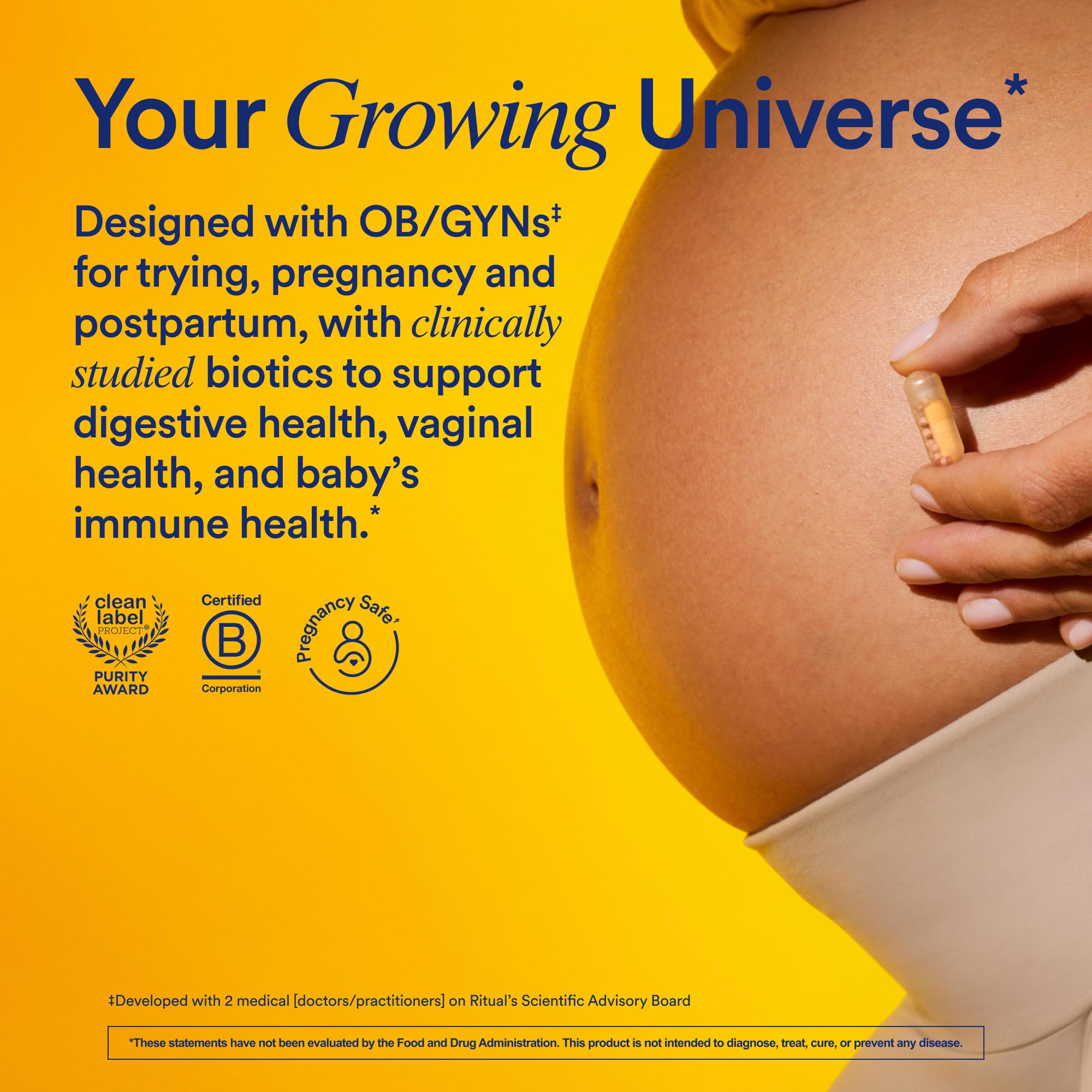 Ritual Natalbiotic citrus capsules close-up showing probiotic formula for gut balance.
