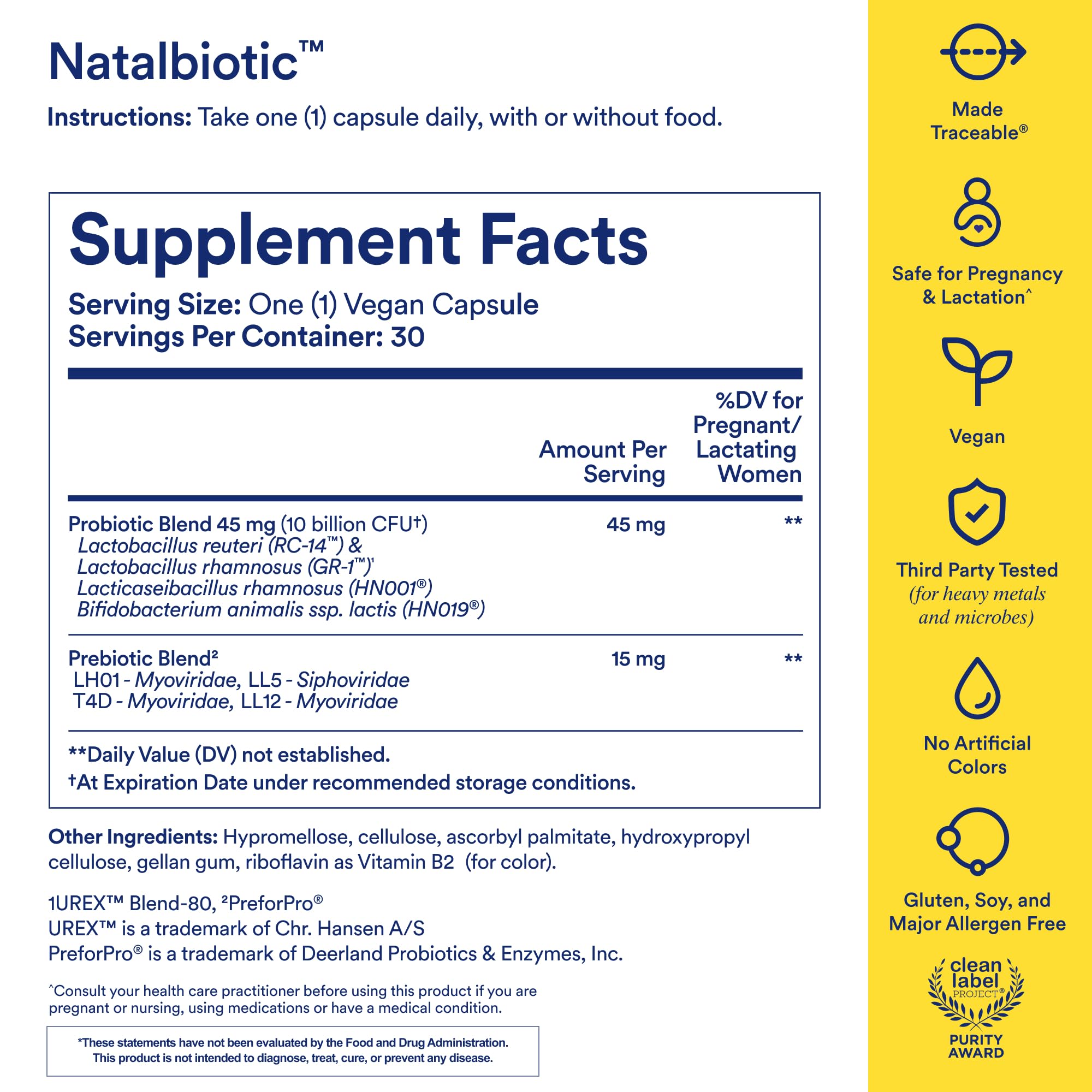 Ritual Natalbiotic label details highlighting vegan capsules and prenatal benefits.