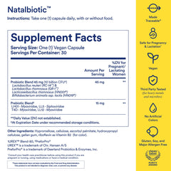 Ritual Natalbiotic label details highlighting vegan capsules and prenatal benefits.