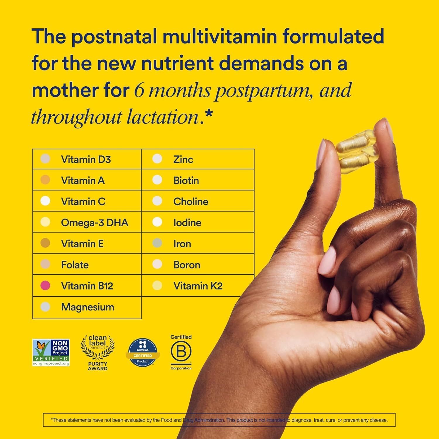 Ritual Postnatal Multivitamin capsules closeup highlights daily supplement detail.