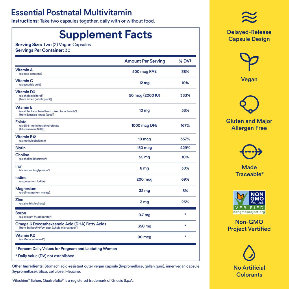 Ritual Postnatal Multivitamin delayed-release capsules illustrate optimized absorption.