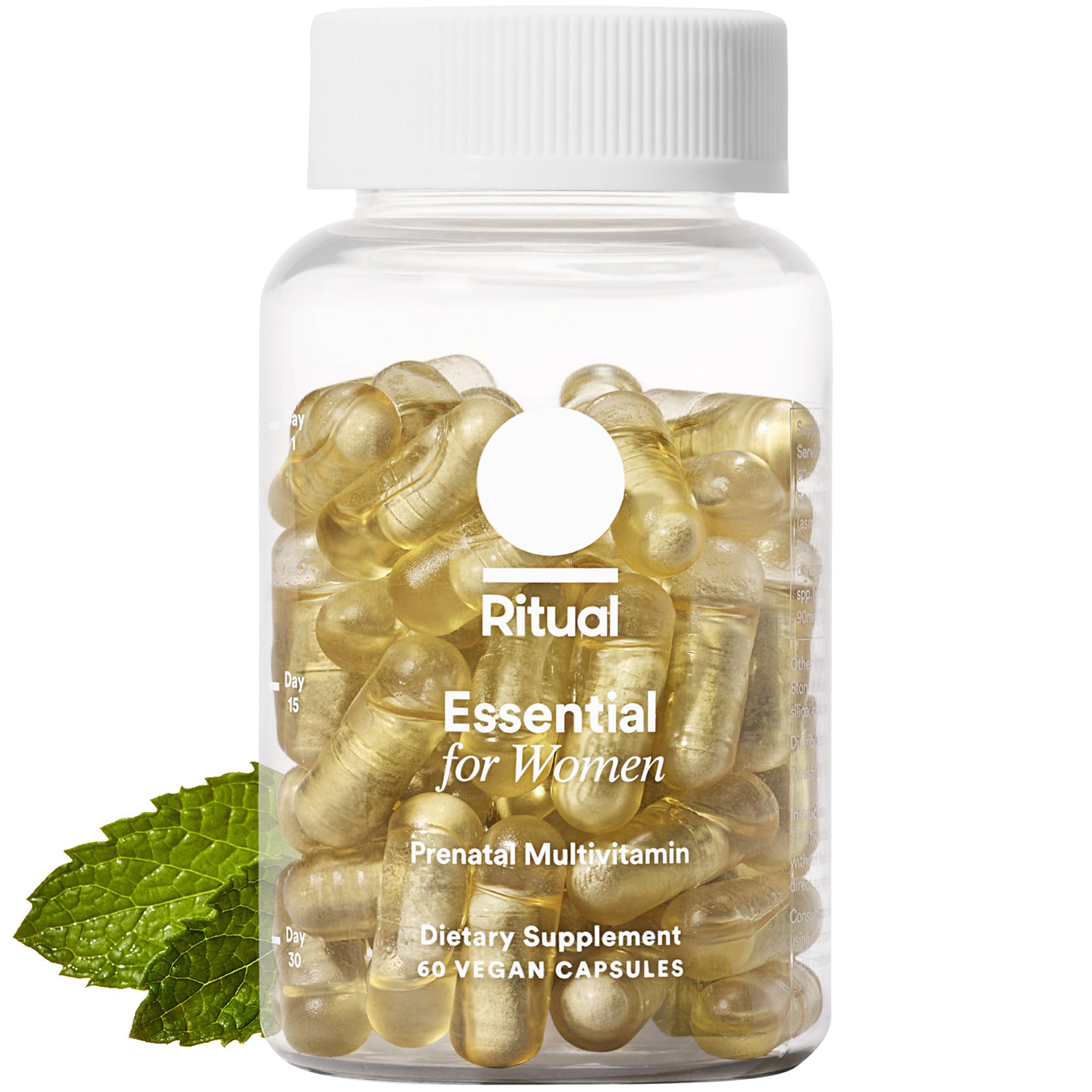 Ritual Prenatal multivitamin bottle front view showing mint vegan formula for pregnancy support