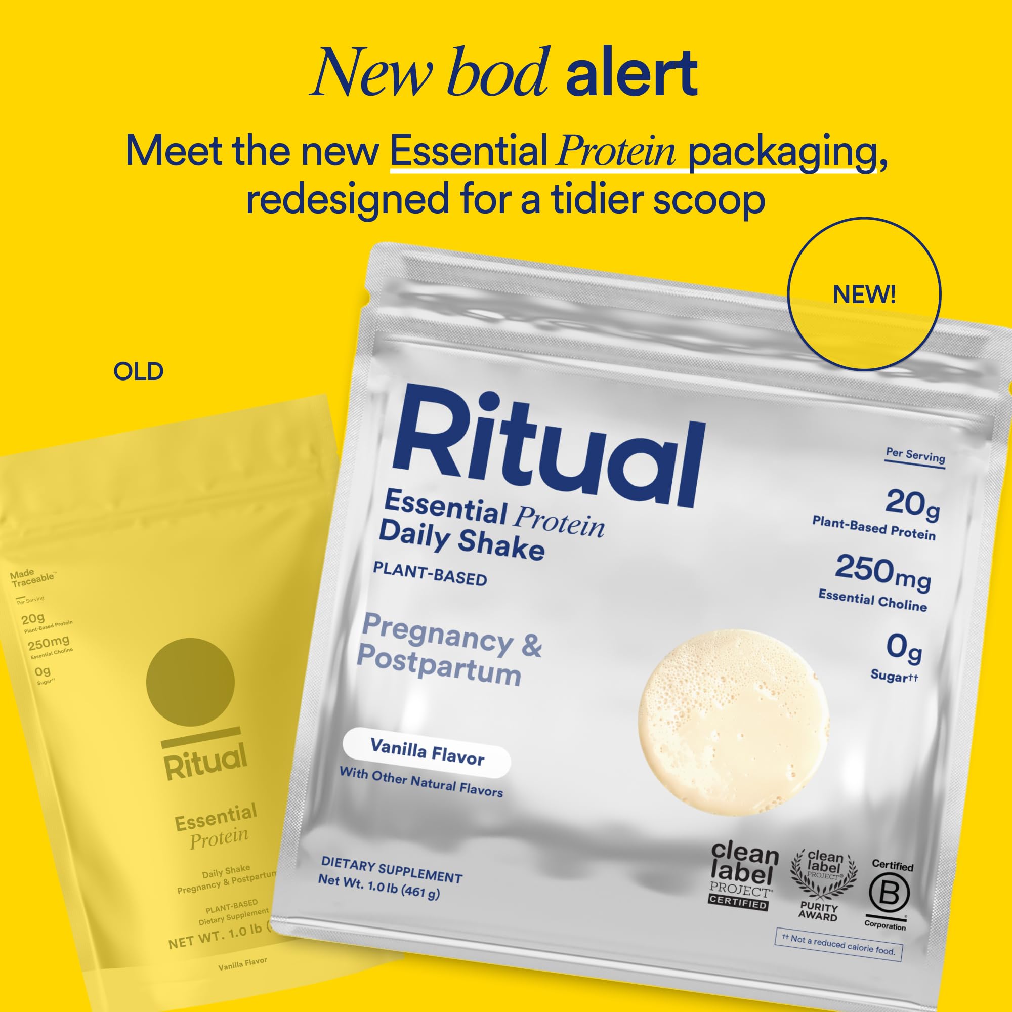 Ritual Prenatal Protein Powder vanilla sustainability image communicates plastic reduction.