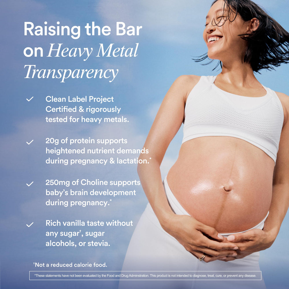 Ritual Prenatal Protein Powder vanilla spoon-and-cup shot shows serving guidance for mothers.