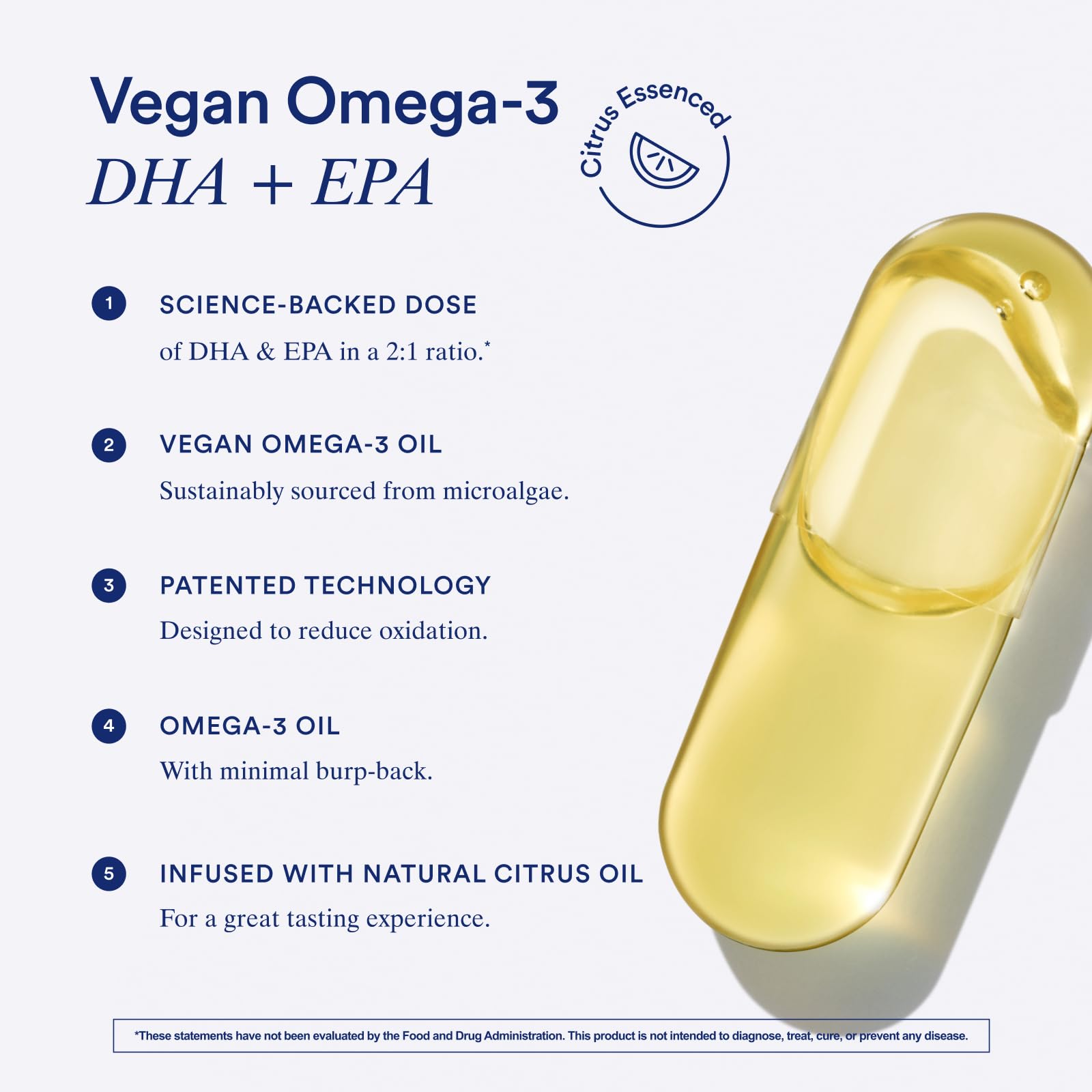 Ritual vegan omega3 bottle label close-up with citrus flavor note