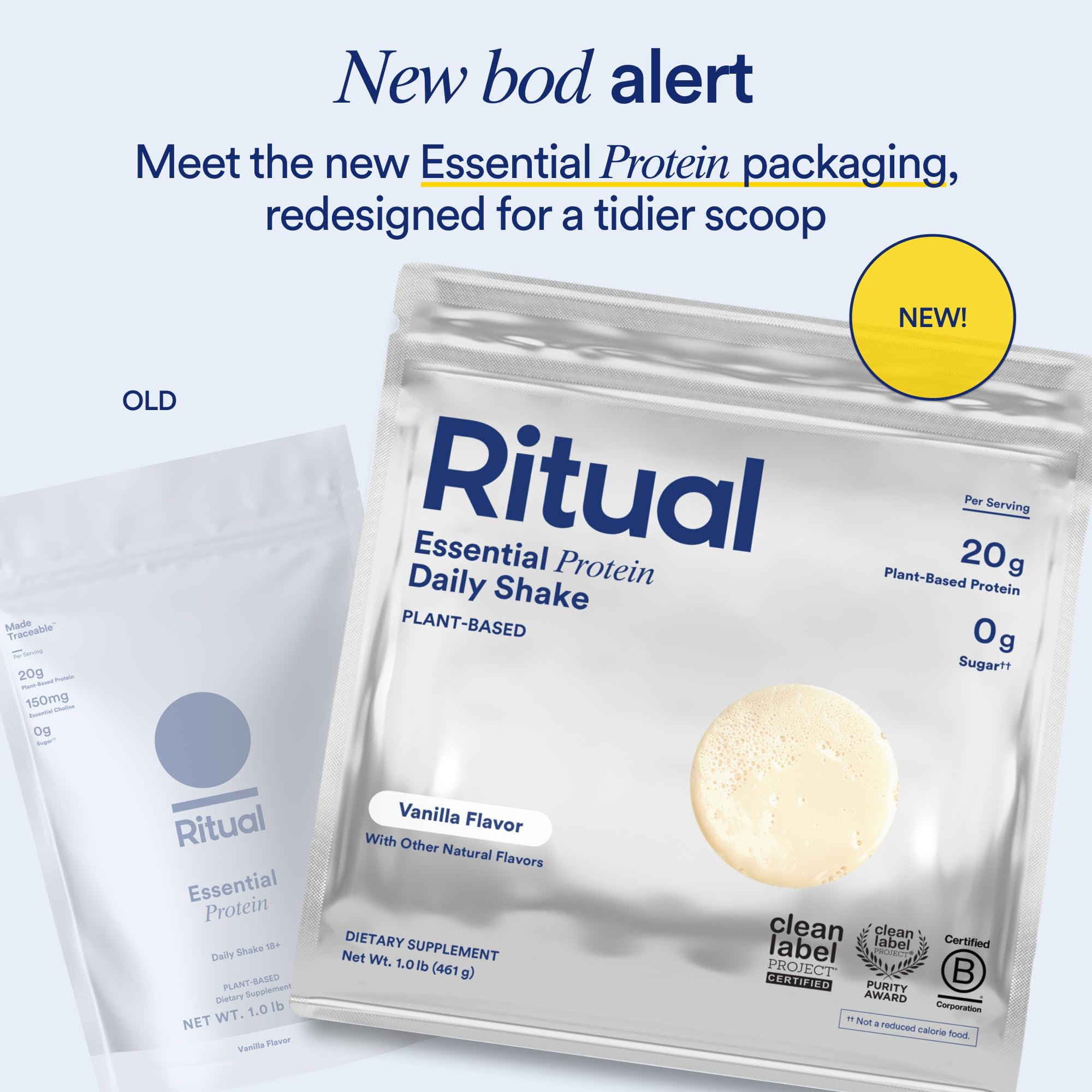 Ritual Vegan Protein packaging reduces plastic and carbon footprint.