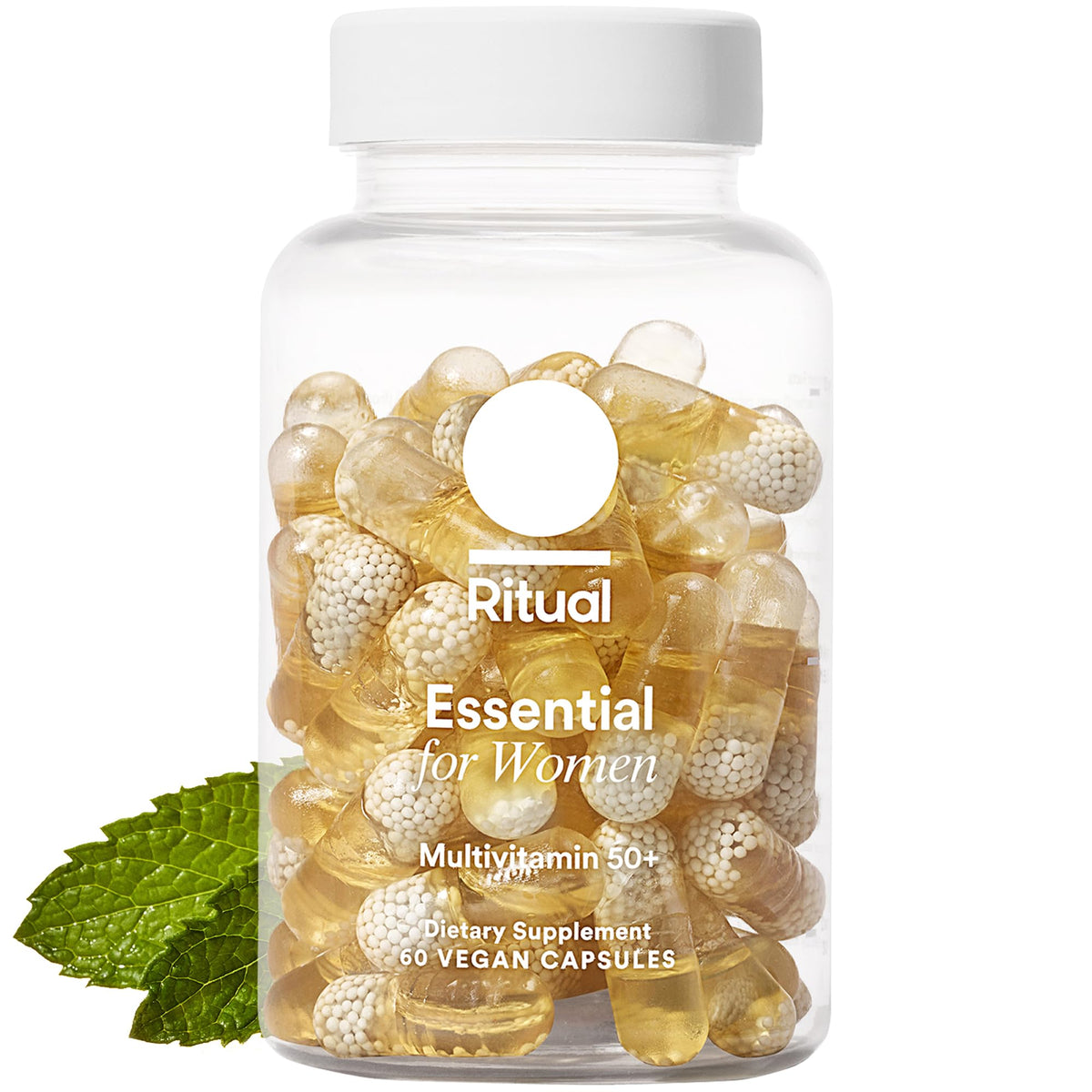 Ritual Women’s 50+ multivitamin bottle front view highlighting vegan mint formula for daily wellness.