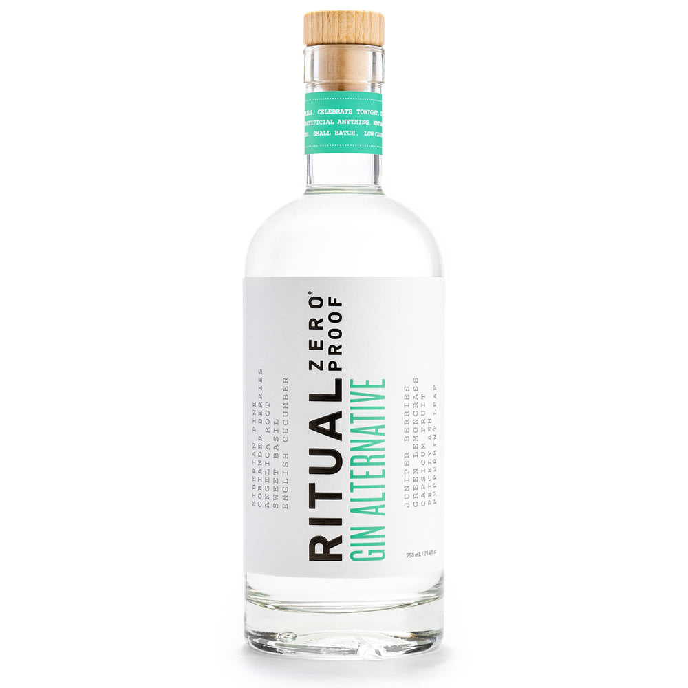 Ritual Zero-Proof gin bottle, a non-alcoholic option for elevated cocktails.