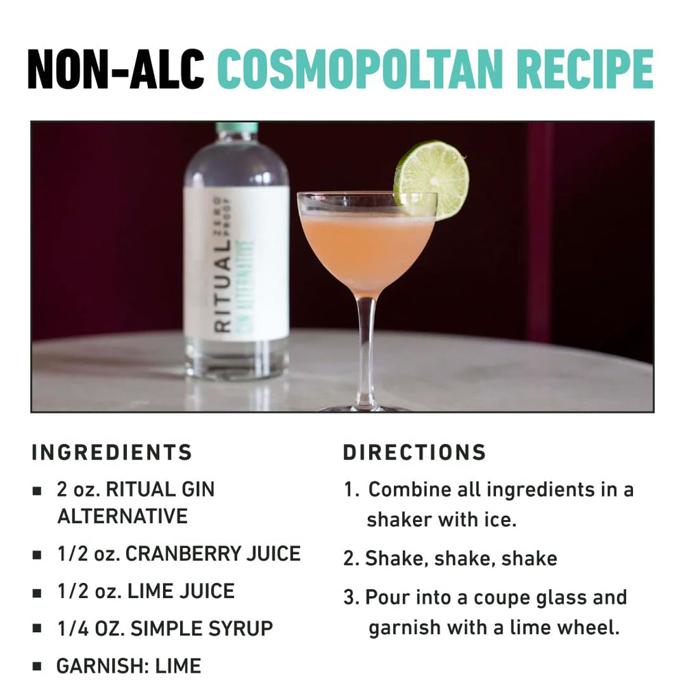 Ritual Zero-Proof glass with garnishes for elegant alcohol-free serving.