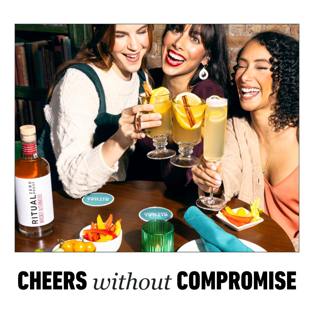 Ritual Zero-Proof on a bar cart for late-night mocktails
