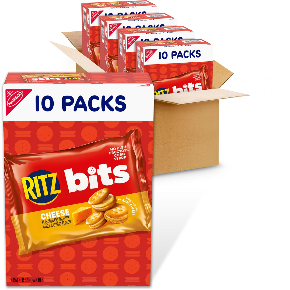 Ritz Bits Cheese Sandwich Crackers box front for bulk snack option