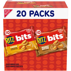 RITZ Bits Cheese Sandwich Crackers—creamy cheese filling between flaky crackers, snack-ready.