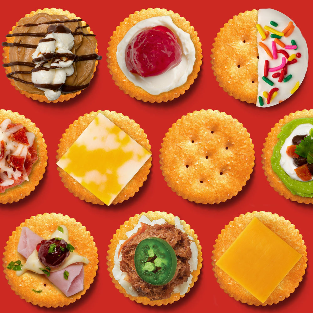 Office pantry shelf with RITZ Fresh Stacks for easy snacking.