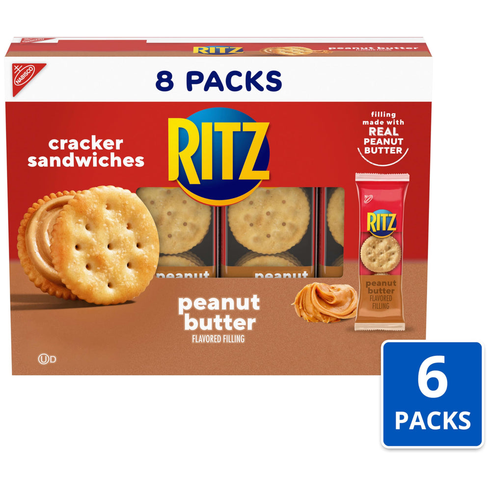 Ritz peanut butter sandwich crackers real-peanut-butter-filling close-up highlighting creamy spread.