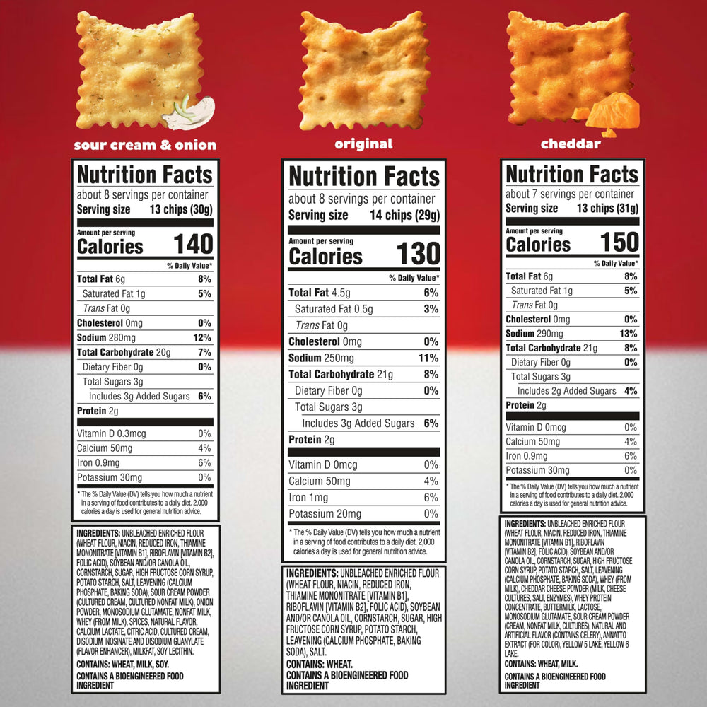 Ritz Toasted Chips Sour Cream and Onion closeup highlights crisp texture.