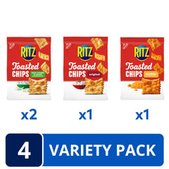 Ritz Toasted Chips Sour Cream and Onion serving on a plate with dips.
