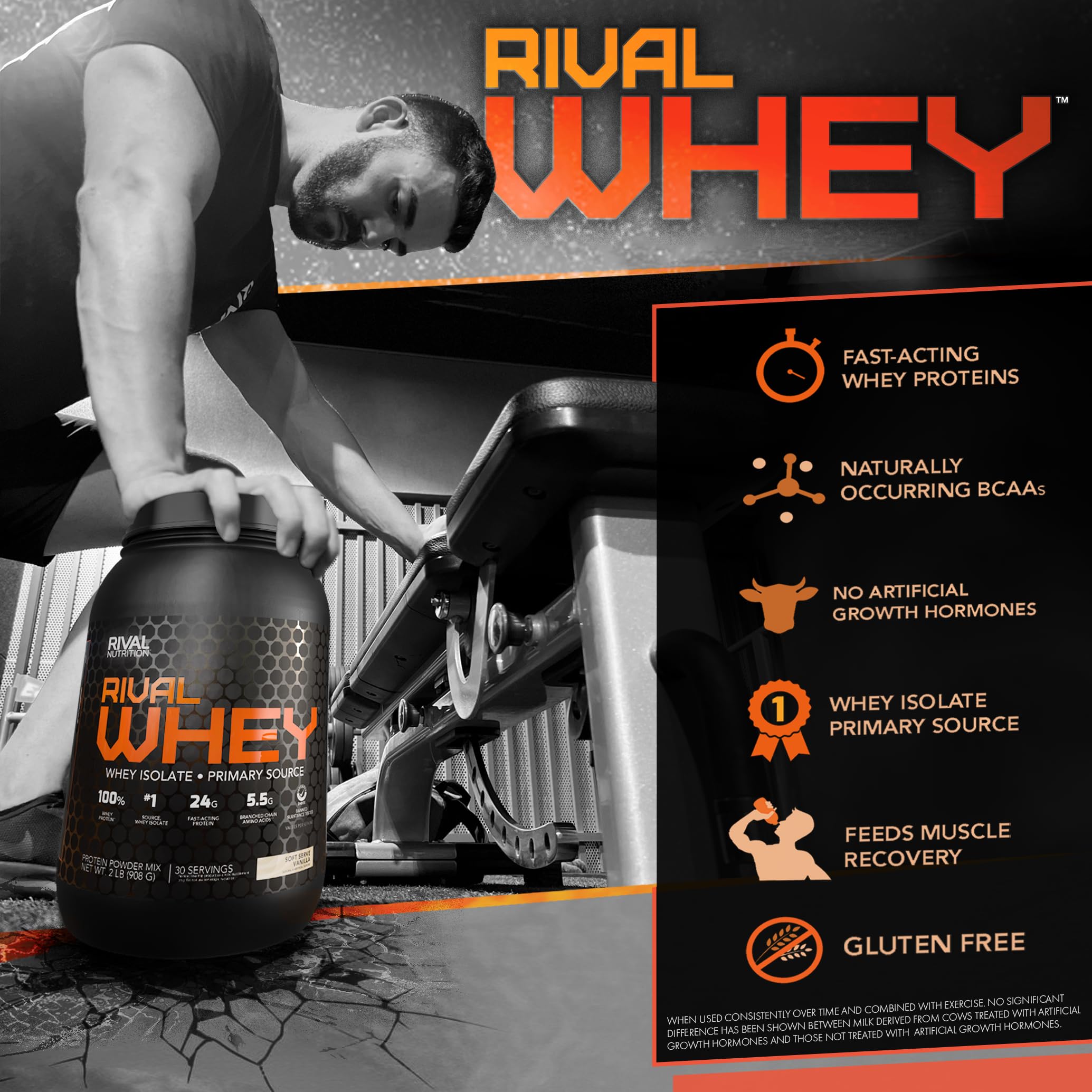 Rival Whey scoop demonstrates fast-absorbing protein for post-workout recovery