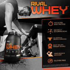 Rival Whey scoop demonstrates fast-absorbing protein for post-workout recovery