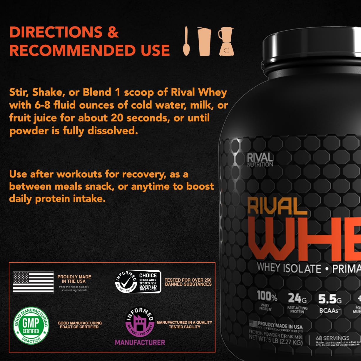 Close-up of chocolate powder texture from Rival Whey highlights premium taste