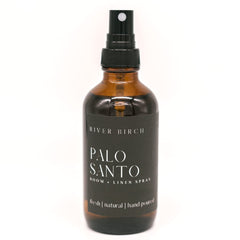 River Birch Palo Santo room spray bottle releasing calming, clean wood notes.
