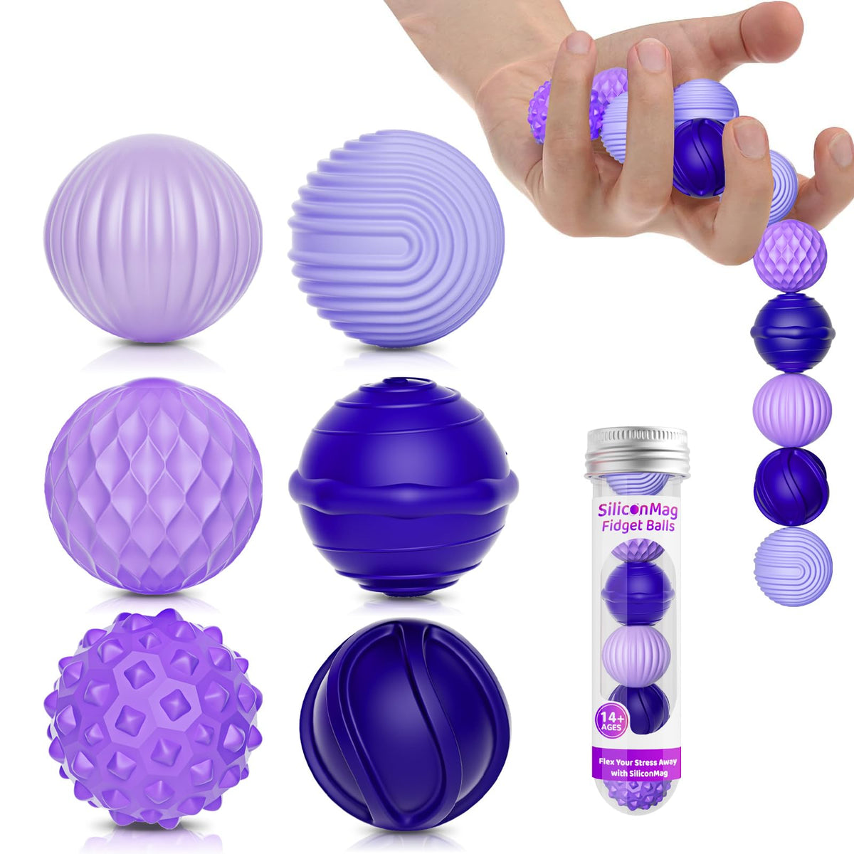 RIVGOT silicone magnetic balls six-pack close-up with tactile grip for focused fidgeting